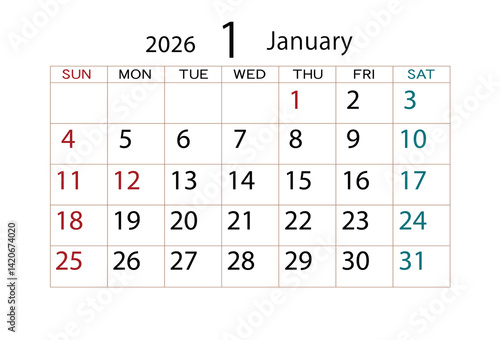 2026年カレンダー1月(2)