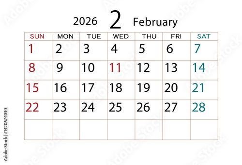 2026年カレンダー2月(2)