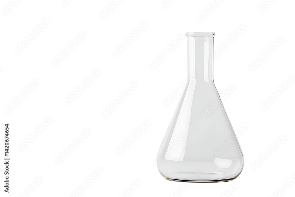 Empty Erlenmeyer Flask, Clear Glassware, Laboratory Science Equipment, Isolated on White Background Empty Erlenmeyer Flask, Clear Glassware, Laboratory Science Equipment, Isolated on White Background