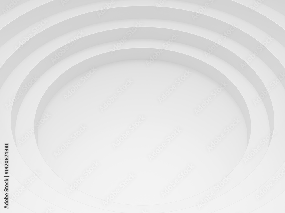 Obraz premium 白い同心円状の階段背景 斜め視点 3DCG