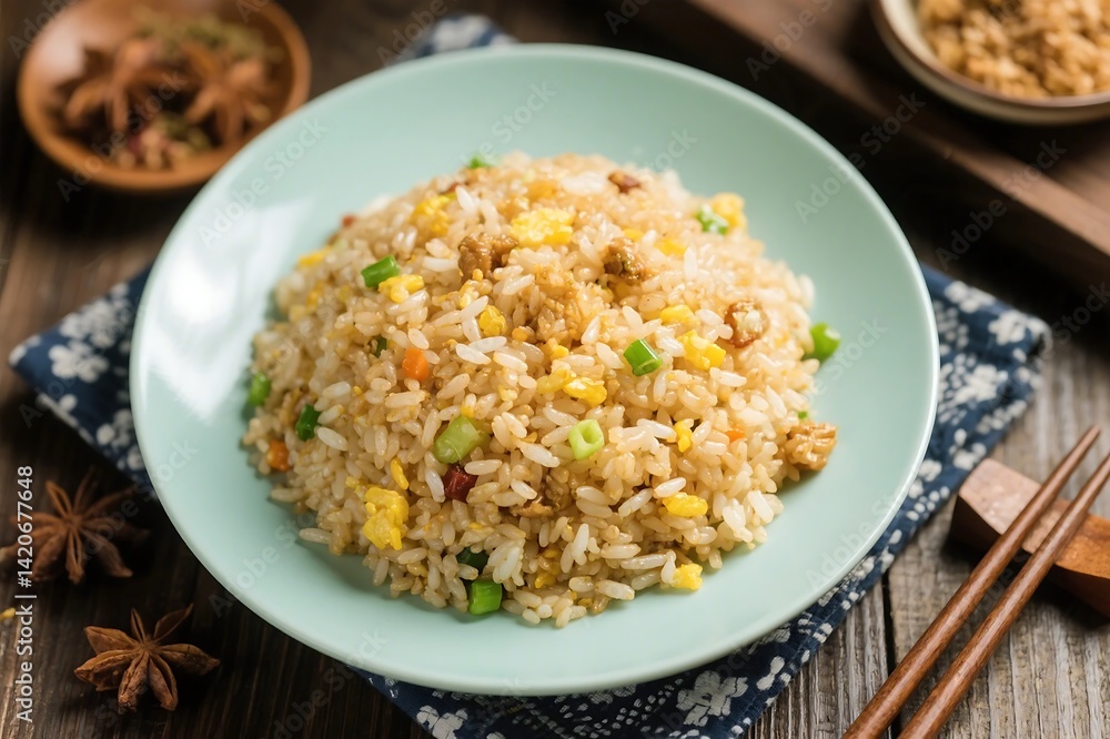 Nasi goreng, fried rice with eggs and veggies, a delicious Indonesian dish great for food blogs, recipes, and cultural content. AI Generated Nasi goreng, fried rice with eggs and veggies, a delicious Indonesian dish great for food blogs, recipes, and cultural content. AI Generated