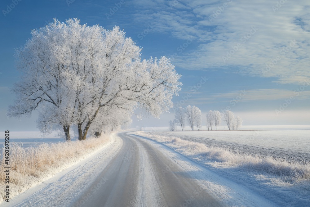 Winter Road Through Frosted Trees Winter Road Through Frosted Trees