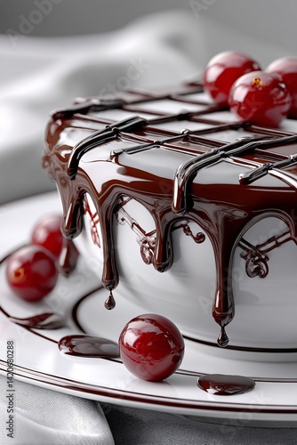 Obraz na płótnie Decadent Chocolate Cake With Glossy Ganache and Fresh Red Berries on Elegant Plate w salonie