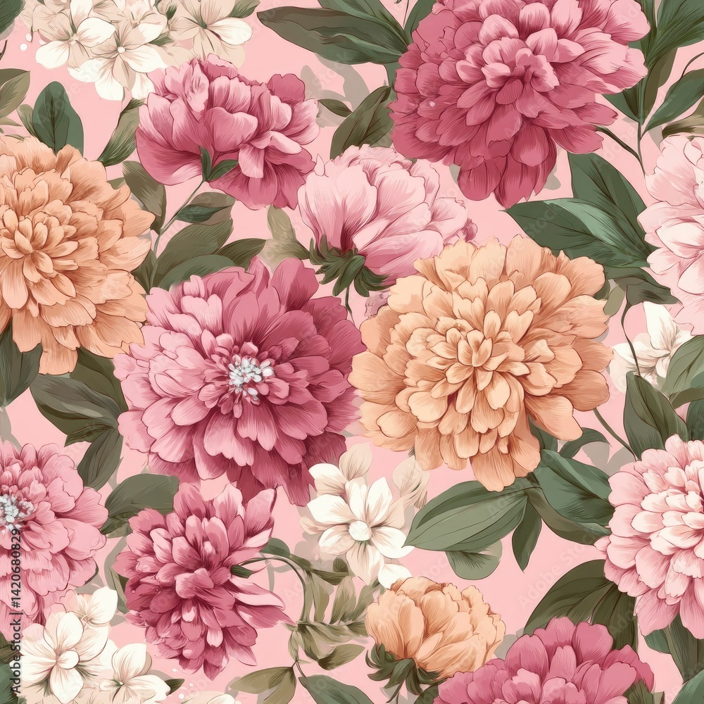 Elegant Peonies and Soft Blooms: A Romantic Floral Pattern Elegant Peonies and Soft Blooms: A Romantic Floral Pattern