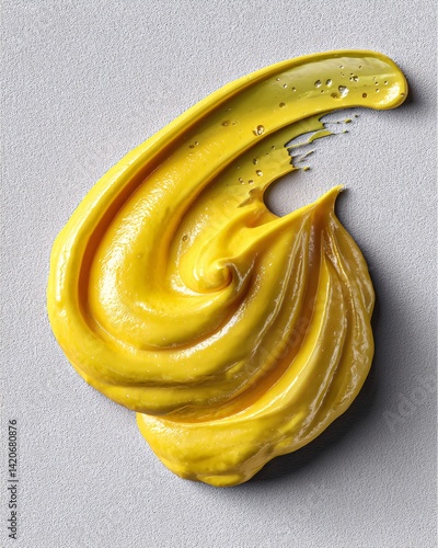 Obraz na płótnie Vibrant Yellow Mustard Swirl on Smooth Gray Surface Showcasing Texture and Color Contrast w salonie