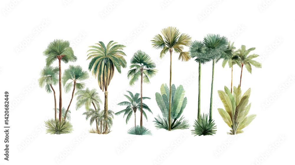 Obraz premium Assorted palm trees isolated on a transparent background PNG
