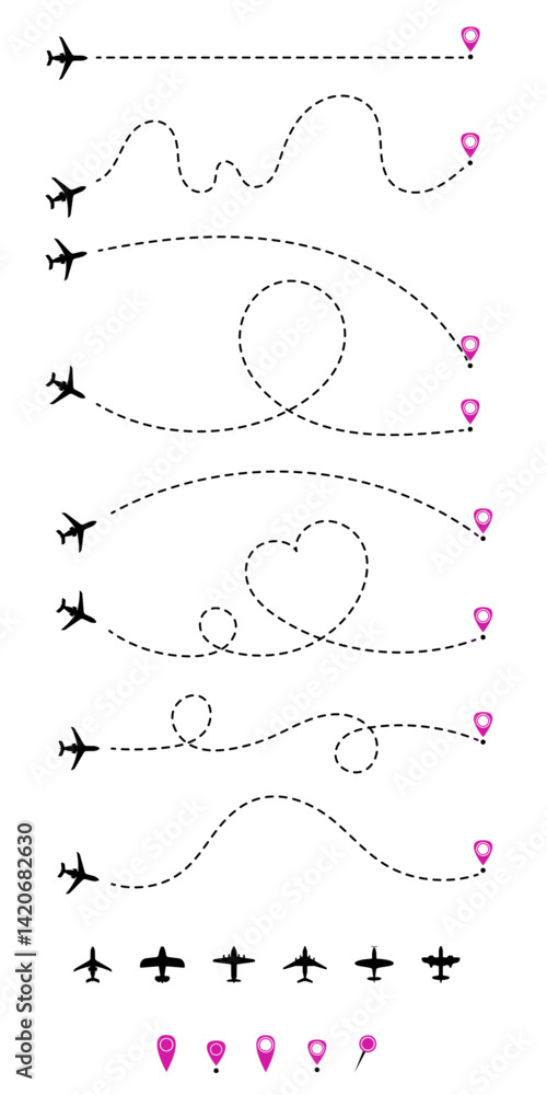 Trajeto do avião pontilhado