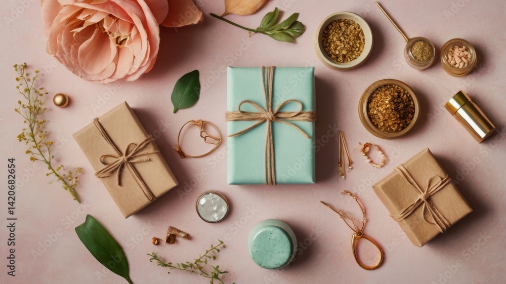 Top-down flat lay of DIY gift ideas including handmade jewelry, natural skincare products, and creative crafts. — ideal for Mother's Day, birthdays, or holiday content. Top-down flat lay of DIY gift ideas including handmade jewelry, natural skincare products, and creative crafts. — ideal for Mother's Day, birthdays, or holiday content.