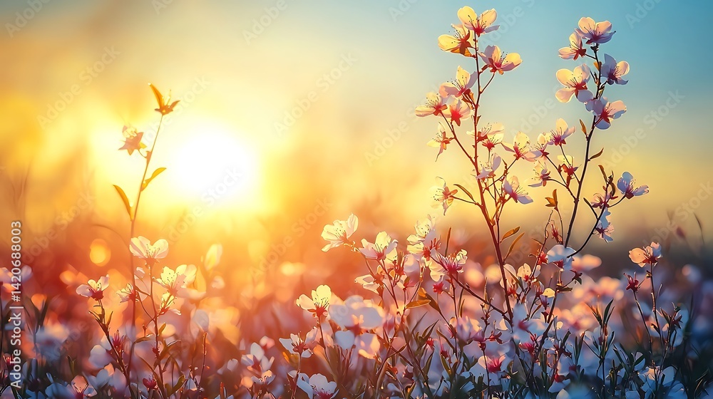 Sunset Flowers Field Pastel Colors Peaceful Nature Sunset Flowers Field Pastel Colors Peaceful Nature