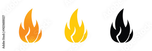 Fire flame icon set fat design style vector illustration.