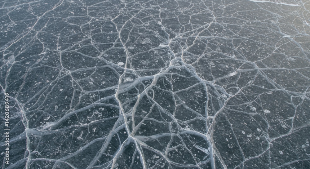 Frozen Lake Ice Patterns Aerial Drone View Winter Frozen Lake Ice Patterns Aerial Drone View Winter