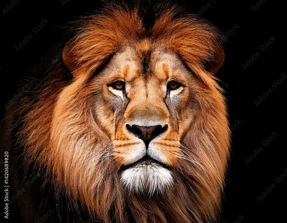 Fototapeta premium lion head on black, AI generated 