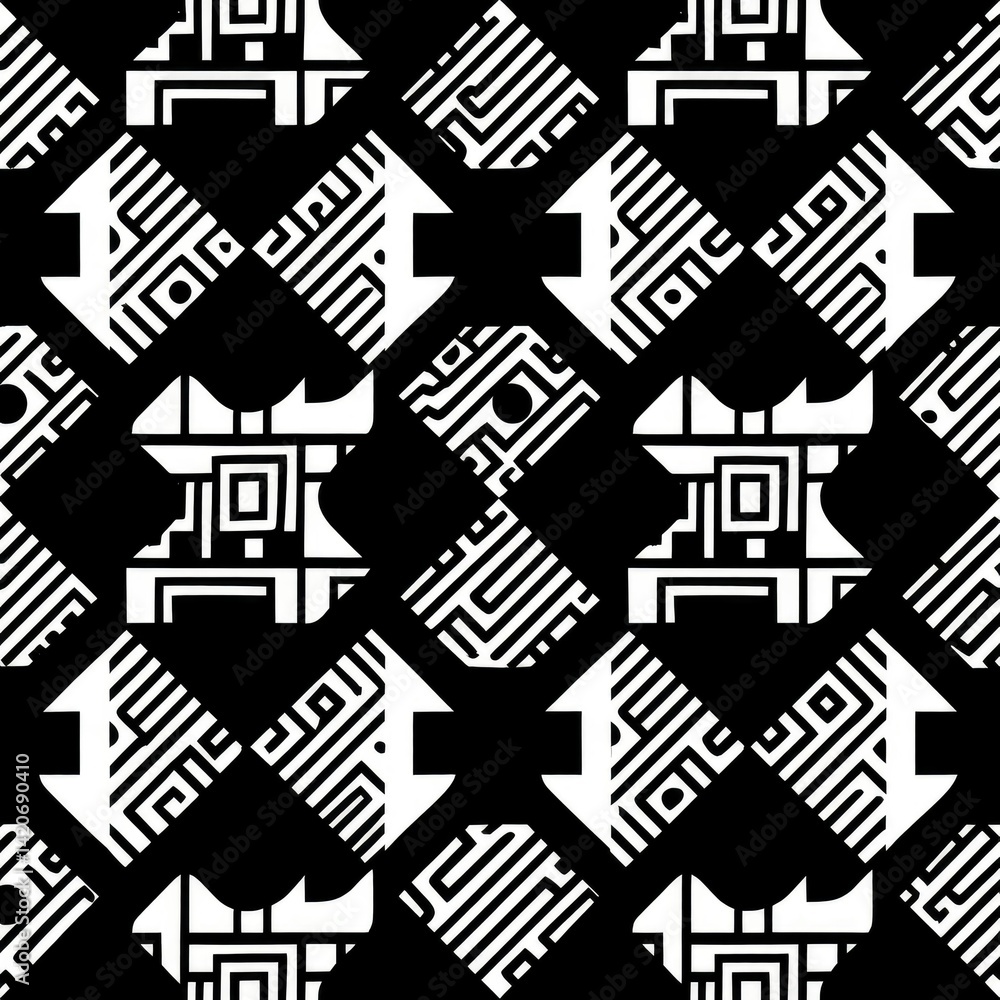 Fototapeta premium Geometric Black and White Abstract Pattern: Bold Lines and Shapes