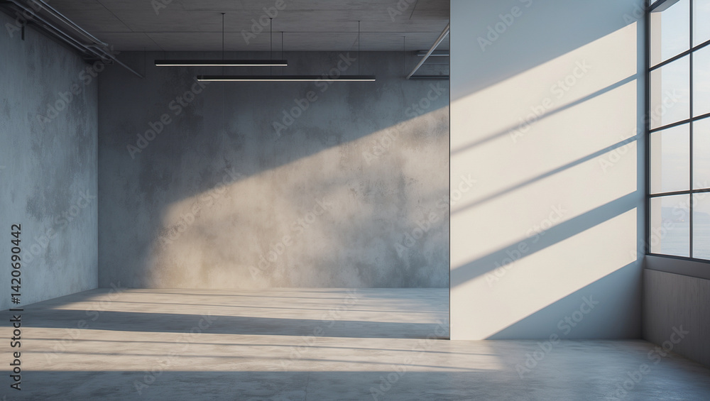 Obraz premium Spacious industrial interior with large sunlight-filled window