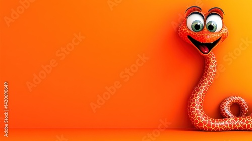 A Smiling Cartoon Snake Leaning Against An Orange Background