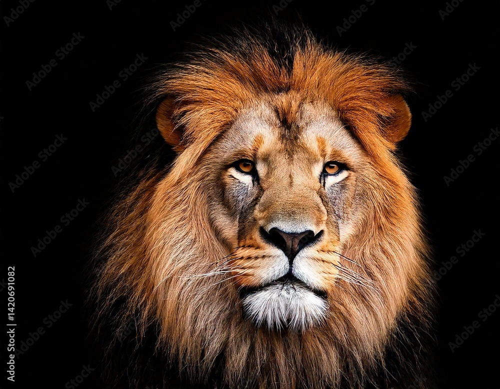 Fototapeta premium lion head on black, AI generated 