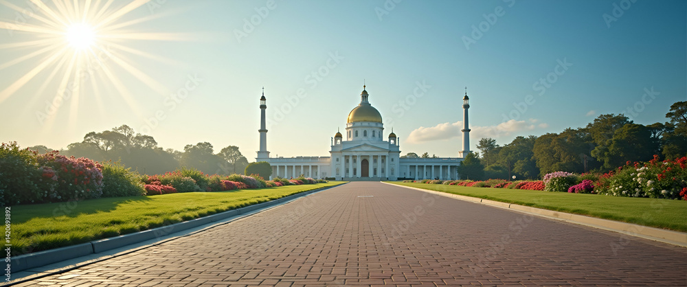 Obraz premium Elegant Travel Imagery: Scenic Routes & Cultural Landmarks for Memorial Day Vacations - Refined Landscapes & Patriotic Stock Photos with Empty Space