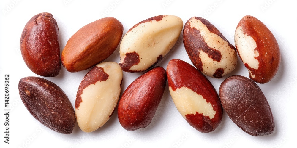 Close-up of assorted nuts pile on white surface with natural lighting, ideal for food and health themes.