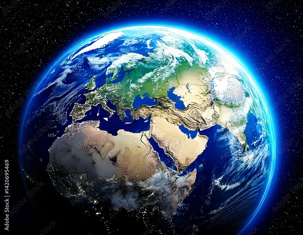 Planet earth globe view from space showing realistic earth surface and world map as in outer Planet earth globe view from space showing realistic earth surface and world map as in outer