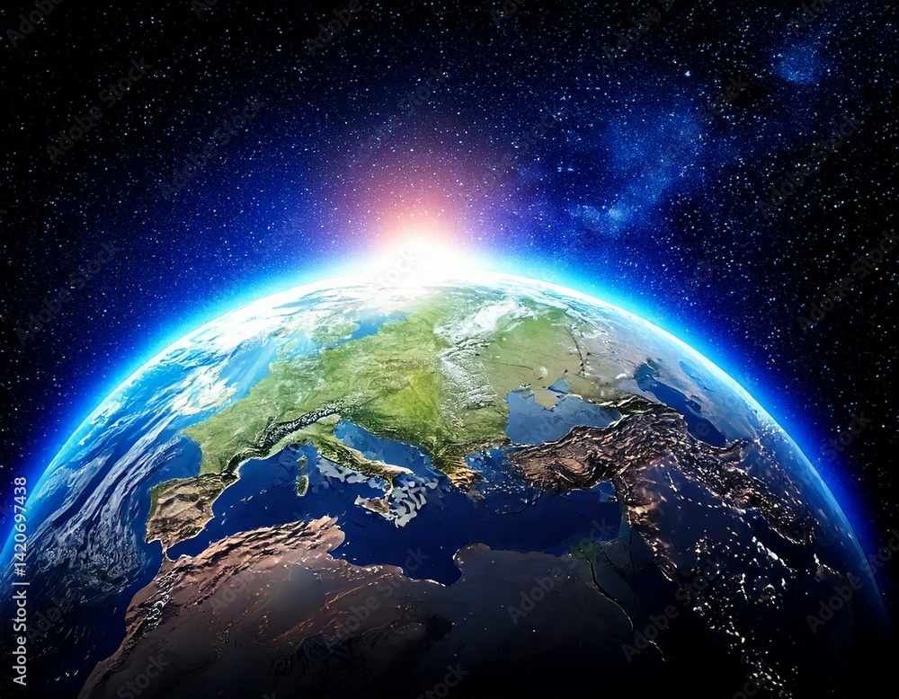Planet earth globe view from space showing realistic earth surface and world map as in outer Planet earth globe view from space showing realistic earth surface and world map as in outer