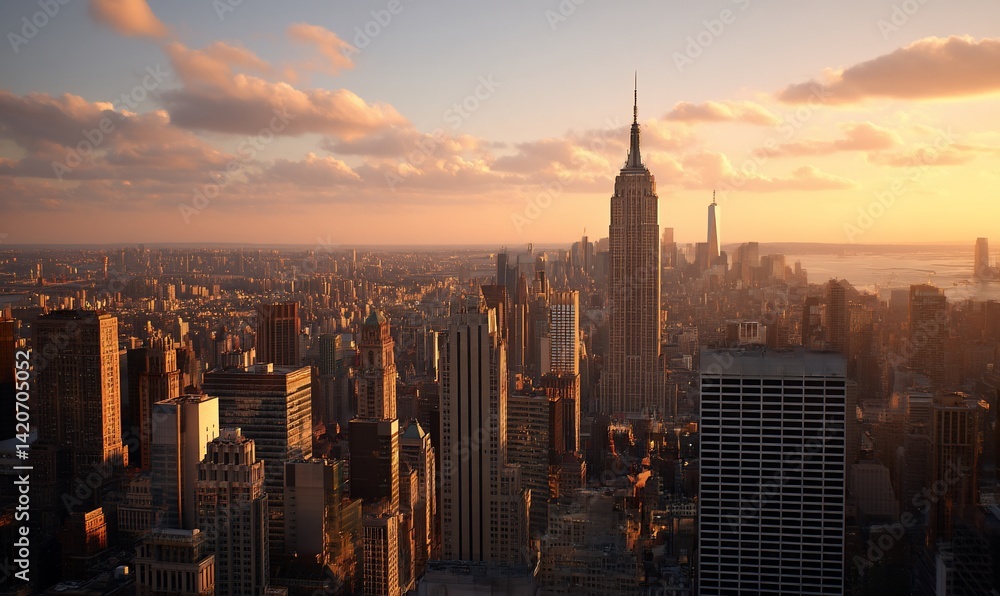Fototapeta premium Panoramic cityscape at golden hour