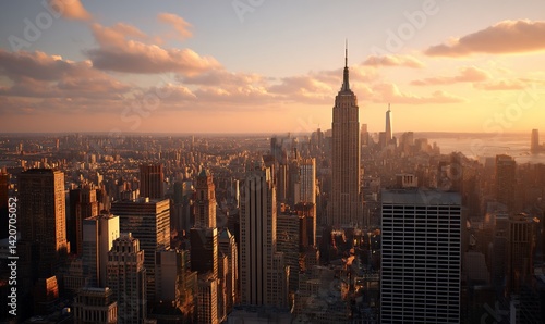 Panoramic cityscape at golden hour