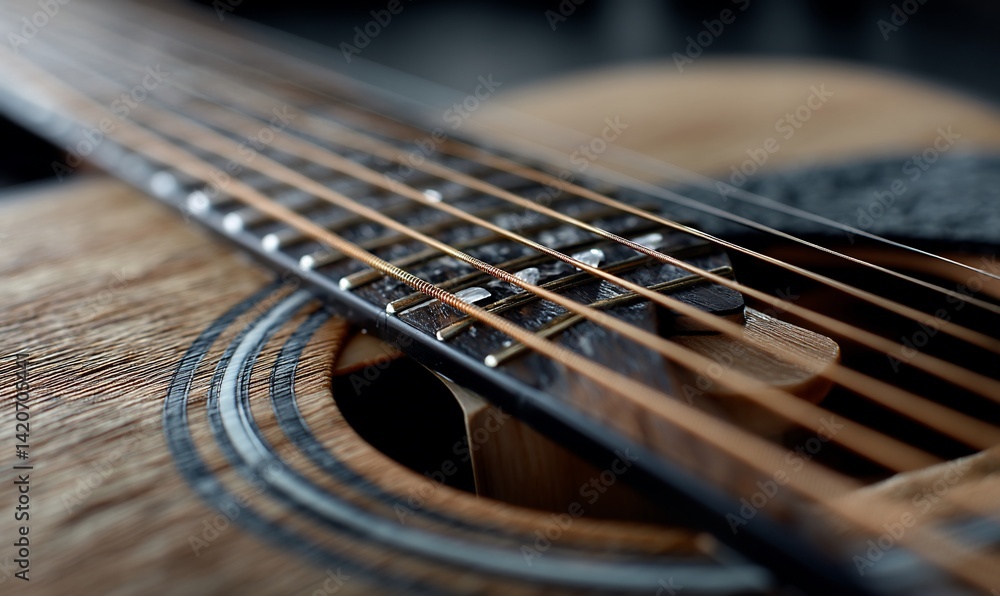 Close-up acoustic guitar fretboard Close-up acoustic guitar fretboard