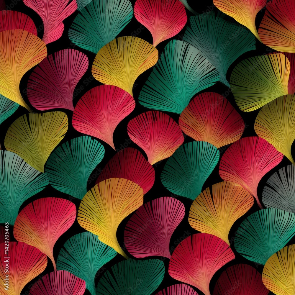 Vibrant Ginkgo Leaf Pattern: A Rich, Colorful Artistic Design Vibrant Ginkgo Leaf Pattern: A Rich, Colorful Artistic Design
