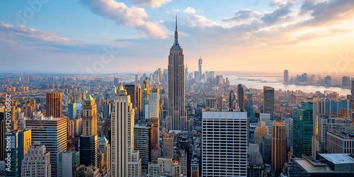 Panoramic view of New York City skyline at sunset (3)
