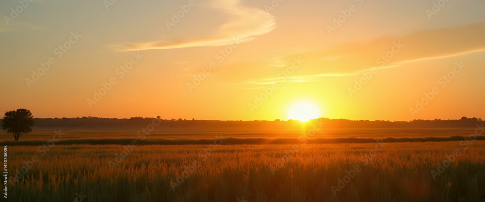 Fototapeta premium Sunrise Over Farm Fields: Inspirational Messages for World Farmers Day - Capture the Beauty of Agriculture with Space for Your Message in Stunning Photo Stock