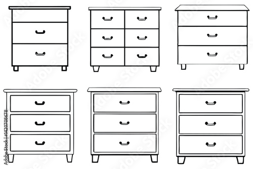 Set of Pine Drawers on White Background