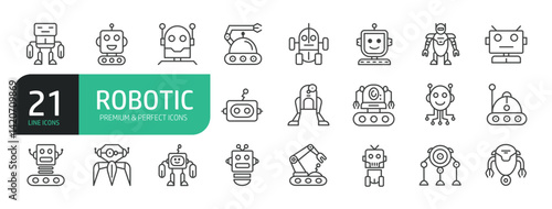 Set Of Robotic Line Icons. Artificial Intelligence glyph style signs for web and app.