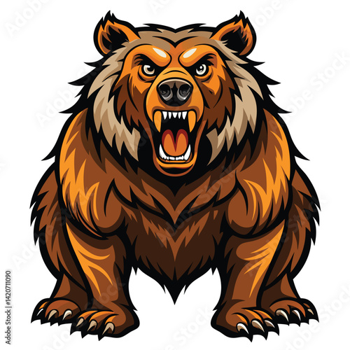 A powerful bear, possibly a grizzly, Kodiak, or Kamchatka brown bear on white background
