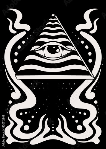 Black and white eye frame trippy psychedelic illustration