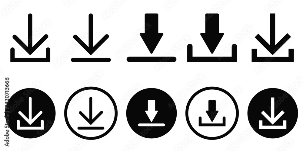 Set of Download icon set. Download button Collection. Download files icons of vector illustration Set of Download icon set. Download button Collection. Download files icons of vector illustration