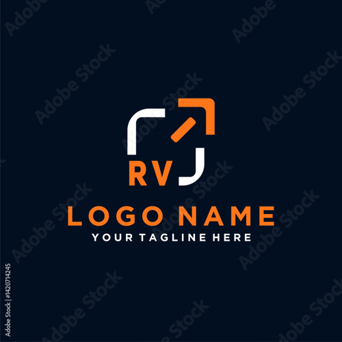 RV initials minimal modern technology logo design