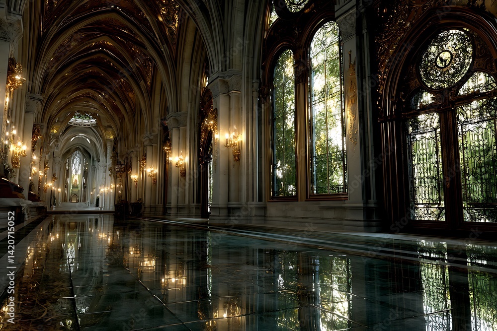 highly detailed photorealistic image of grand cathedral or palace interior capturing intricate ornate decorations and majestic arches highly detailed photorealistic image of grand cathedral or palace interior capturing intricate ornate decorations and majestic arches
