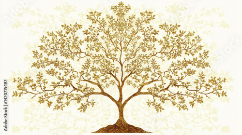 Golden Detailed Tree Illustration on Beige Background