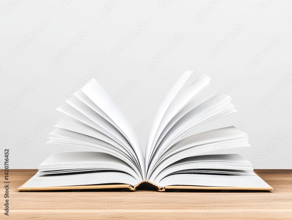 Open book on wooden surface Open book on wooden surface