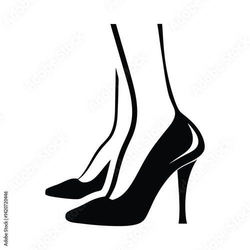 Elegant woman's legs in black high-heeled leather stiletto shoes and stockings showcase stylish footwear fashion