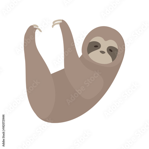 ぶら下がっているかわいいナマケモノのイラスト