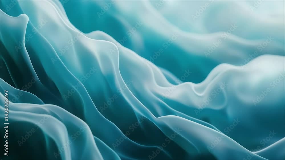 Teal and white fabric with flowing, wavy texture Teal and white fabric with flowing, wavy texture