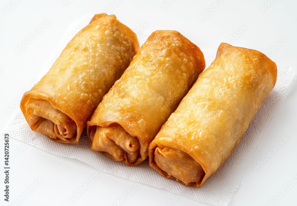 Crispy Golden Spring Rolls Filled with Savory Ingredients Ready to Serve on a Clean White Plate with a Subtle Texture Backdrop Crispy Golden Spring Rolls Filled with Savory Ingredients Ready to Serve on a Clean White Plate with a Subtle Texture Backdrop