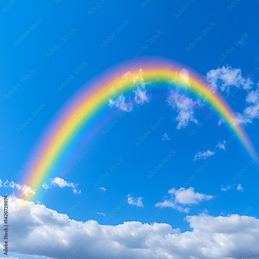 A vibrant rainbow arches across a partly cloudy sky A vibrant rainbow arches across a partly cloudy sky