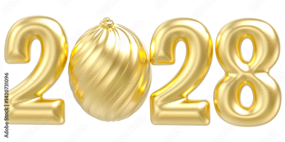Happy New Year Number 2028 Gold 3d Render Happy New Year Number 2028 Gold 3d Render