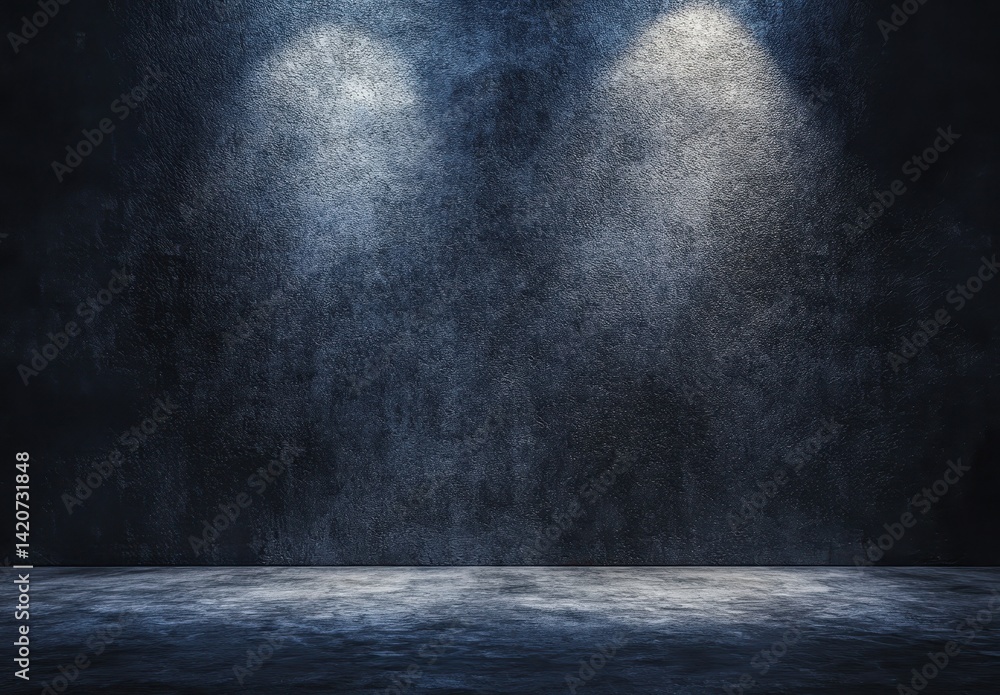 Dark Studio Background with Dramatic Spotlights Casting Shadows on Gritty Concrete Texture Ideal for Photography or Artistic Presentations Dark Studio Background with Dramatic Spotlights Casting Shadows on Gritty Concrete Texture Ideal for Photography or Artistic Presentations