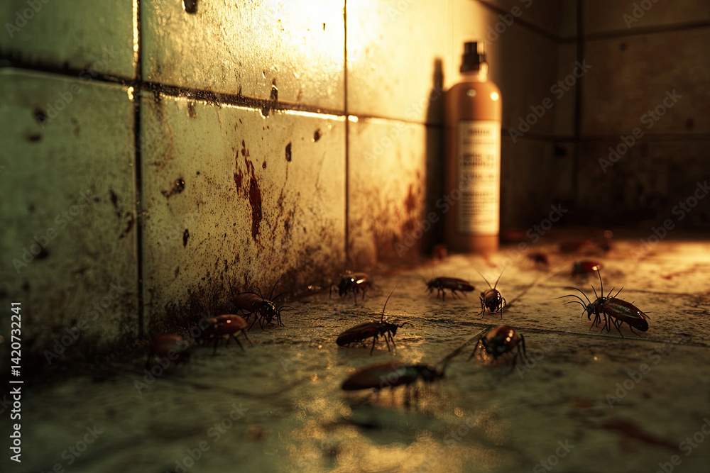 Cockroach Infestation Scene: Unsanitary Kitchen Mess & Pest Control Cockroach Infestation Scene: Unsanitary Kitchen Mess & Pest Control