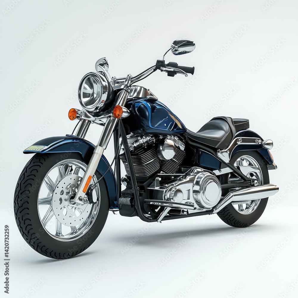 Classic Blue Chopper Motorcycle: Chrome, Power, and Freedom on the Open Road Classic Blue Chopper Motorcycle: Chrome, Power, and Freedom on the Open Road