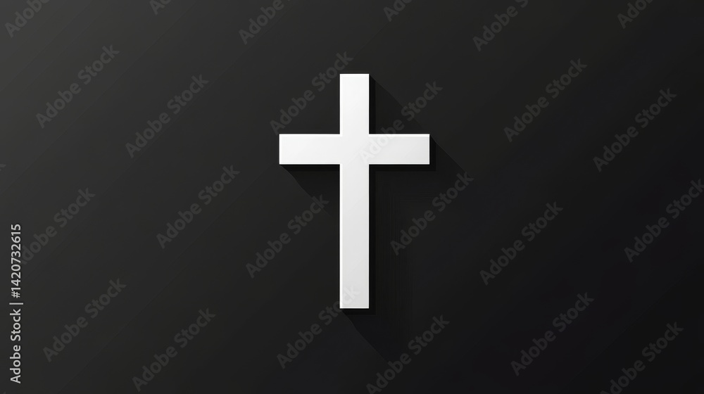 Fototapeta premium Simple White Cross on Dark Background on black background