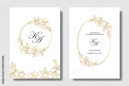 Elegant and luxurious rose floral wedding invitation line art